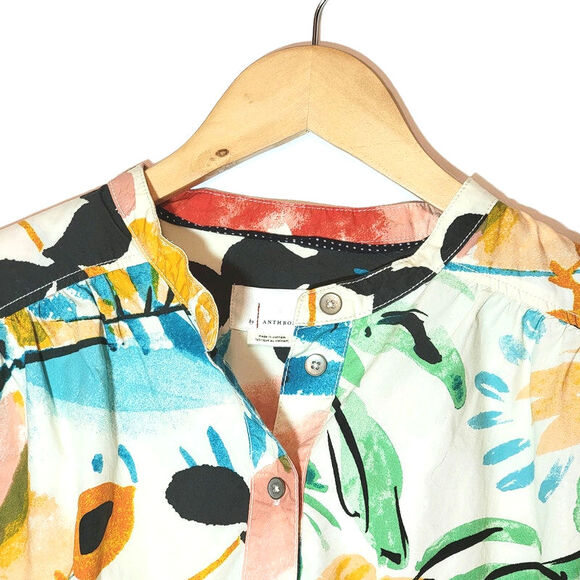 Anthropologie Floral Button Down Shirt Relaxed Fit Long Sleeve Tropical Boho S - Picture 4 of 16